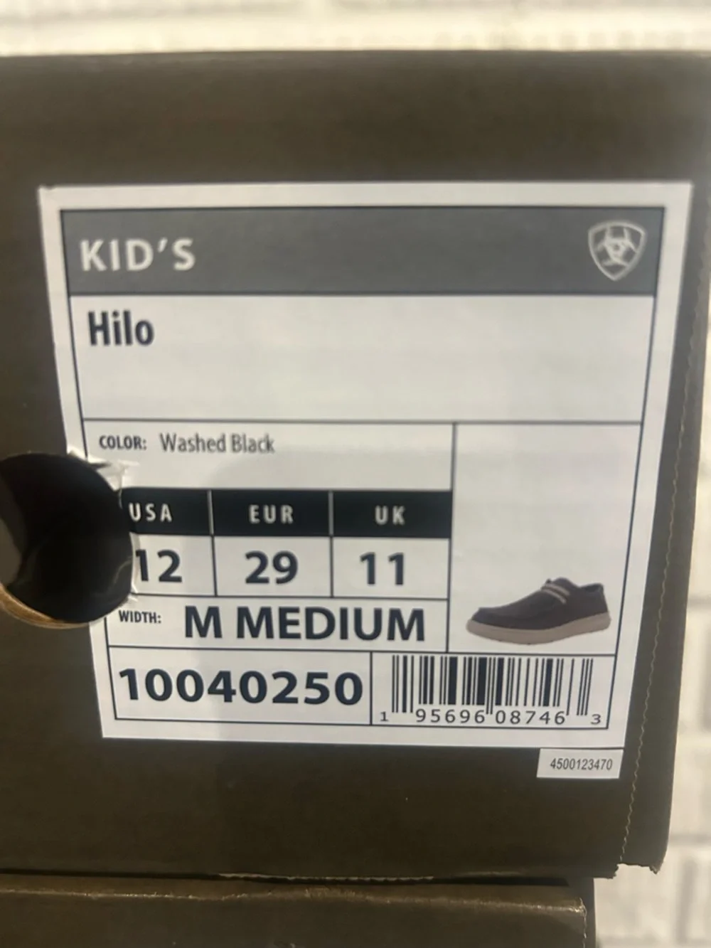 Ariat Kids Canvas Slip On Hilo Casual Shoe in Washed Black Color(Grey)